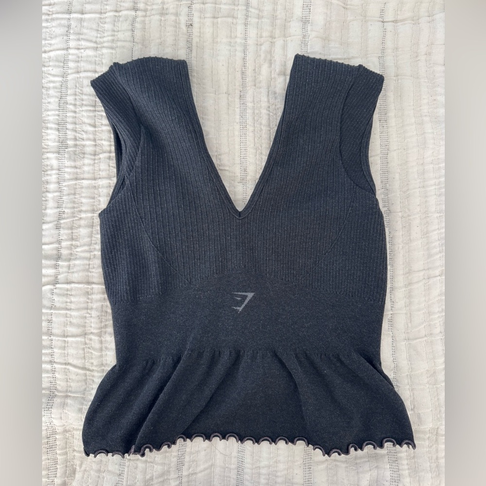 Gymshark Black Ribbed V-Neck Tank Top